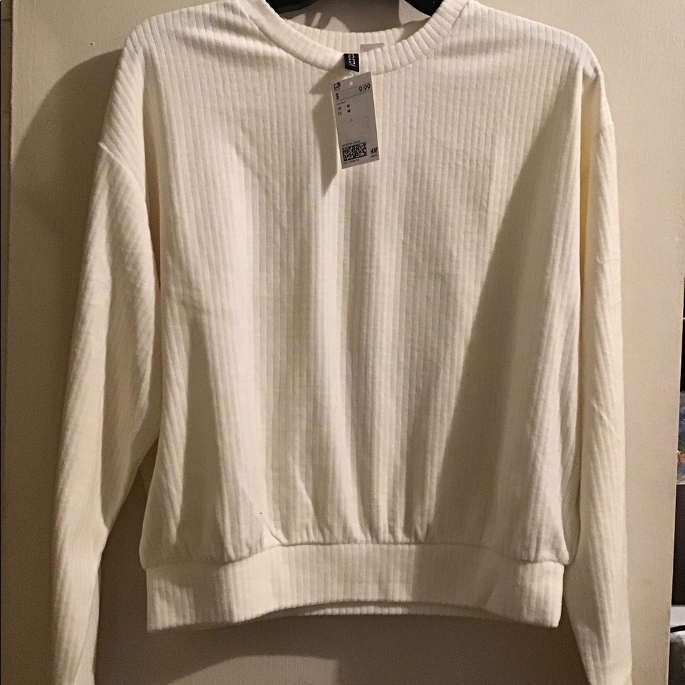 Cream Ribbed Crewneck Sweater